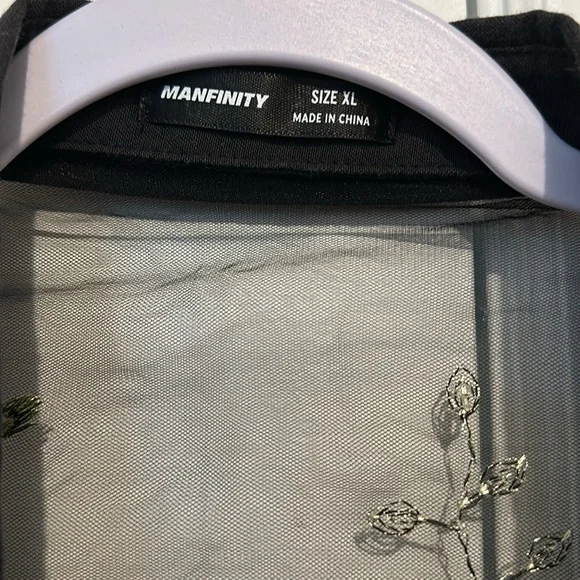 MANFINITY Black Sheer Top with Floral Embroidery - Picture 3 of 8